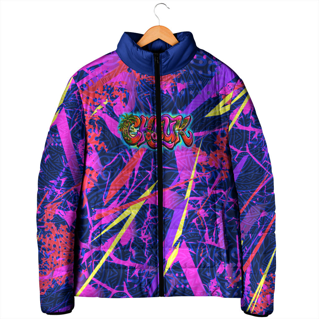 Chuuk Tropical Sunset Coordinates Padded Jacket Neon Graffiti Polynesian Tribal
