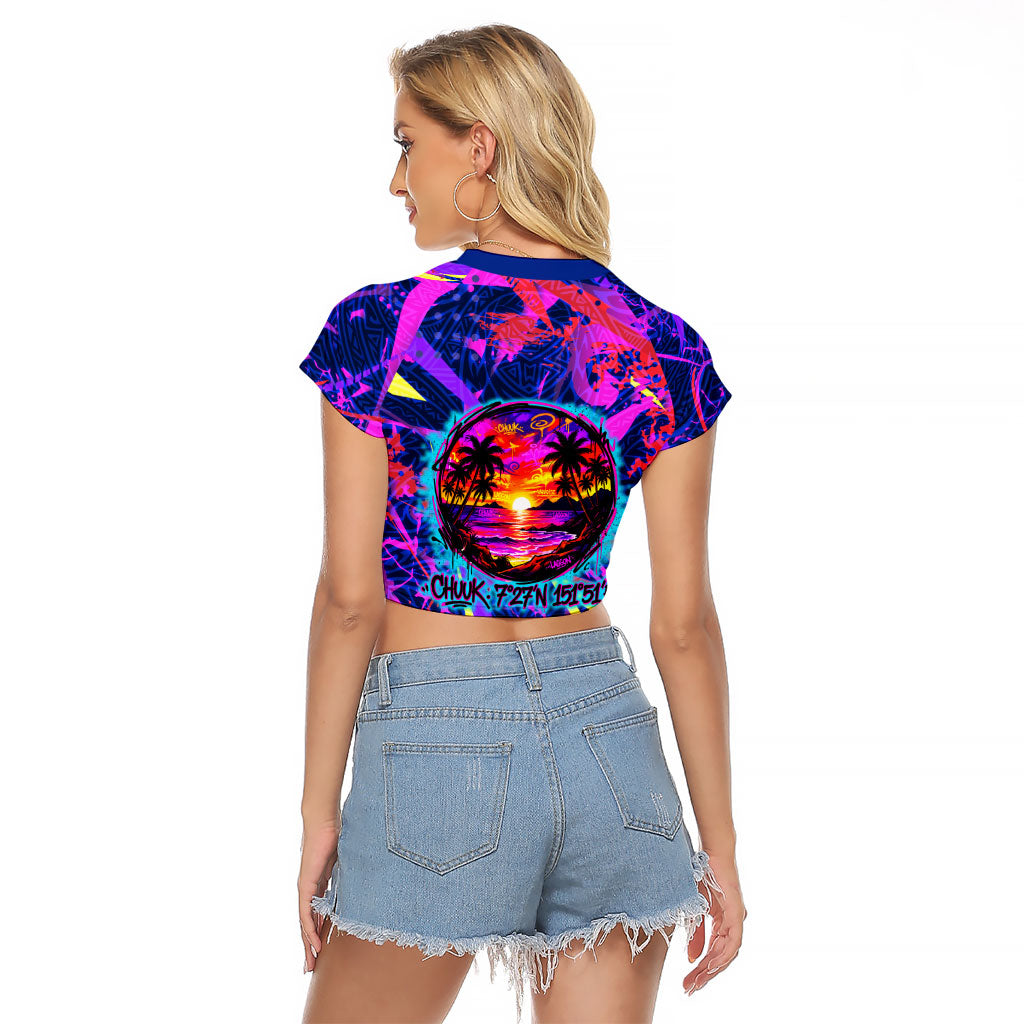 Chuuk Tropical Sunset Coordinates Raglan Cropped T Shirt Neon Graffiti Polynesian Tribal