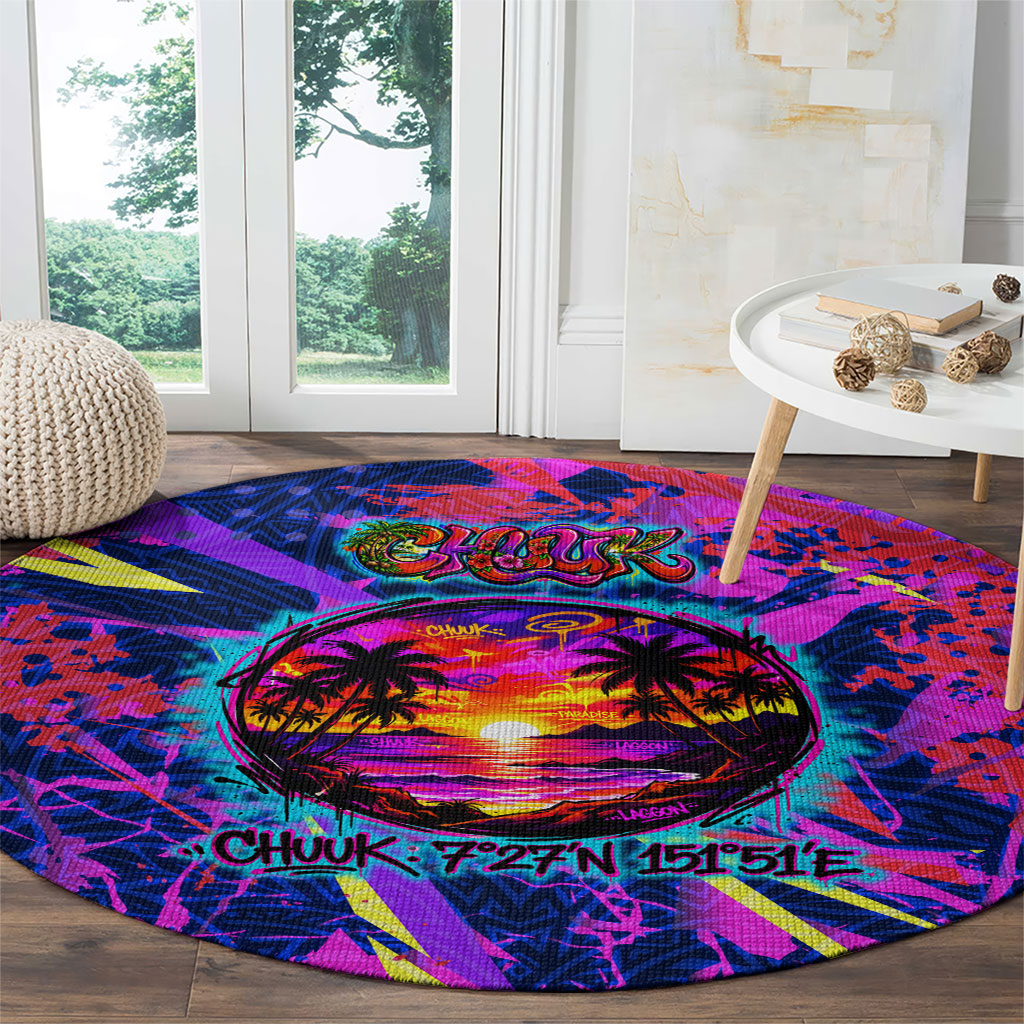 Chuuk Tropical Sunset Coordinates Round Carpet Neon Graffiti Polynesian Tribal