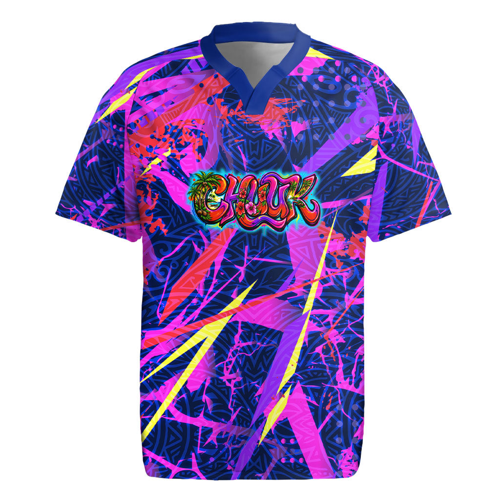 Chuuk Tropical Sunset Coordinates Rugby Jersey Neon Graffiti Polynesian Tribal