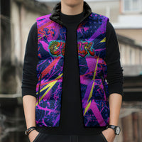 Chuuk Tropical Sunset Coordinates Sleeveless Puffer Jacket Neon Graffiti Polynesian Tribal