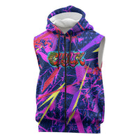Chuuk Tropical Sunset Coordinates Sleeveless Zip Hoodie Neon Graffiti Polynesian Tribal