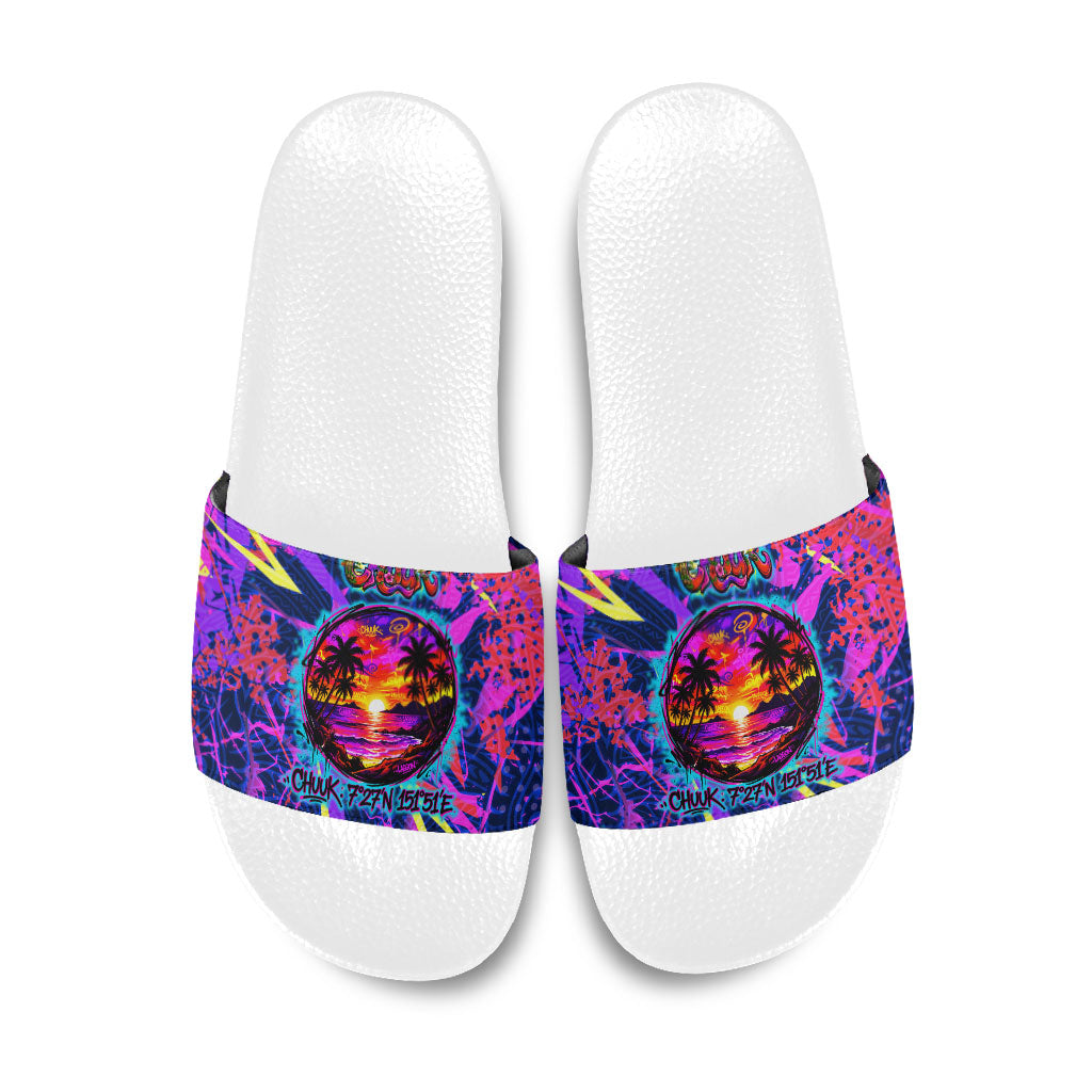 Chuuk Tropical Sunset Coordinates Slide Sandals Neon Graffiti Polynesian Tribal