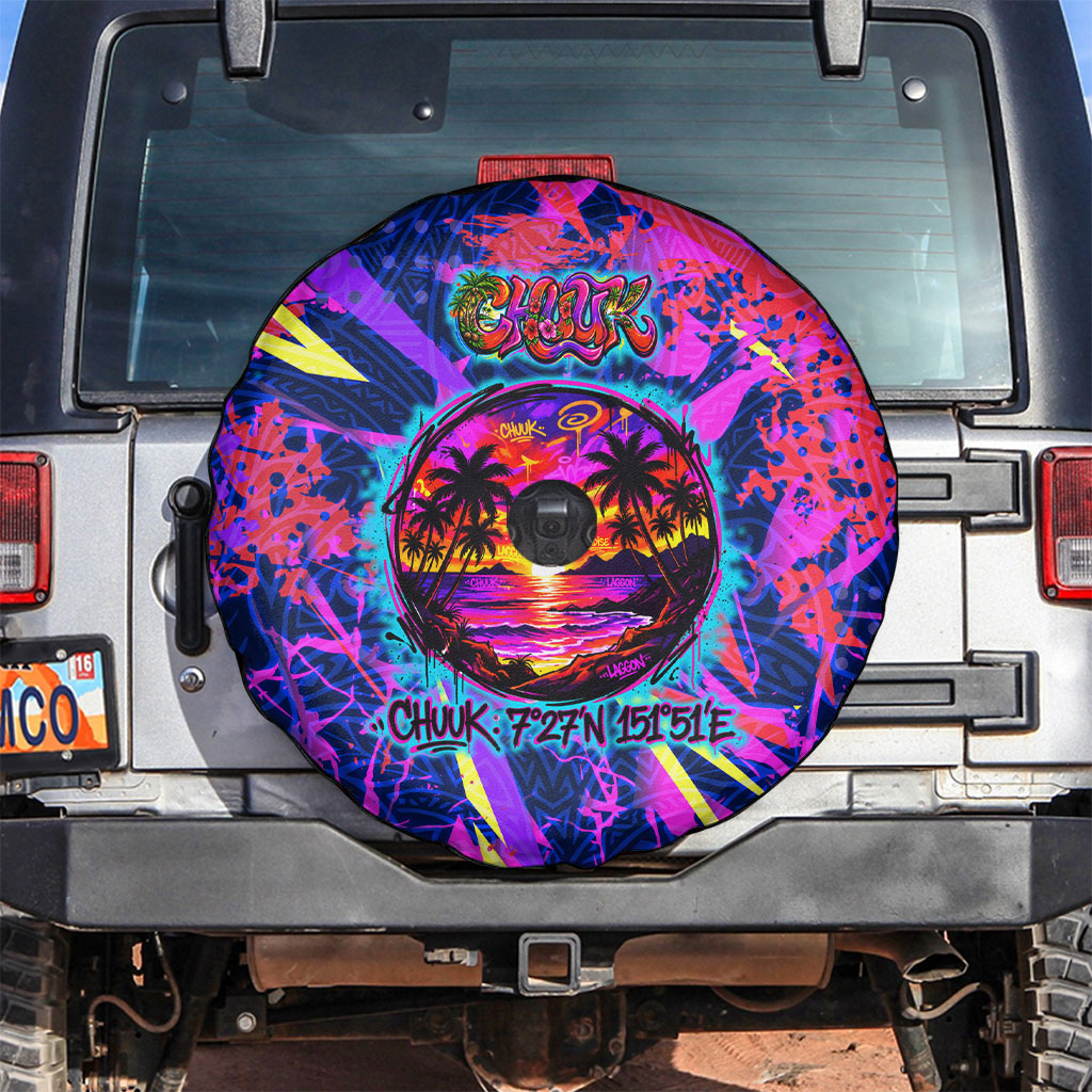 Chuuk Tropical Sunset Coordinates Spare Tire Cover Neon Graffiti Polynesian Tribal