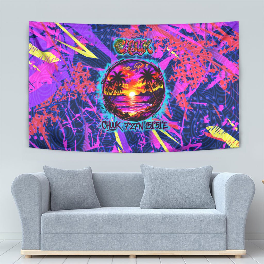 Chuuk Tropical Sunset Coordinates Tapestry Neon Graffiti Polynesian Tribal