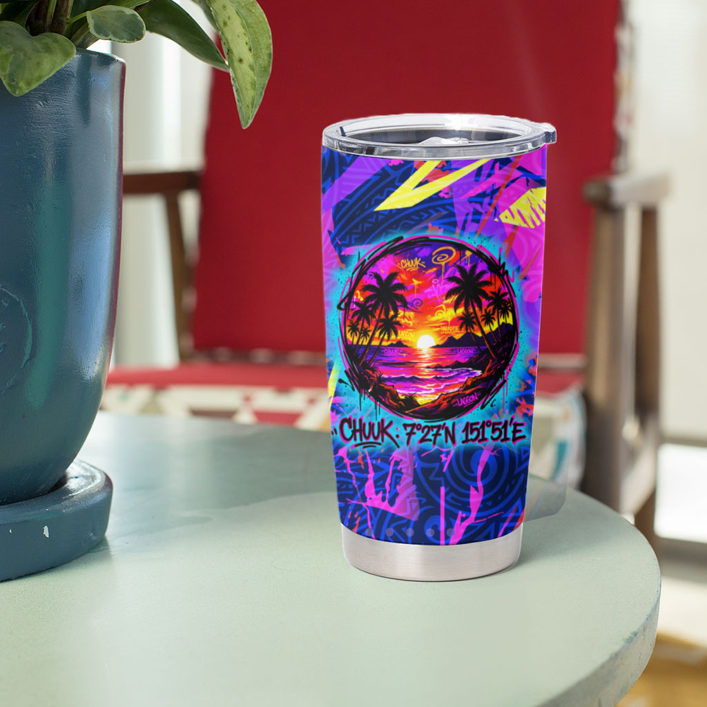 Chuuk Tropical Sunset Coordinates Tumbler Cup Neon Graffiti Polynesian Tribal