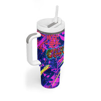Chuuk Tropical Sunset Coordinates Tumbler With Handle Neon Graffiti Polynesian Tribal