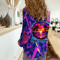 Chuuk Tropical Sunset Coordinates Women Casual Shirt Neon Graffiti Polynesian Tribal