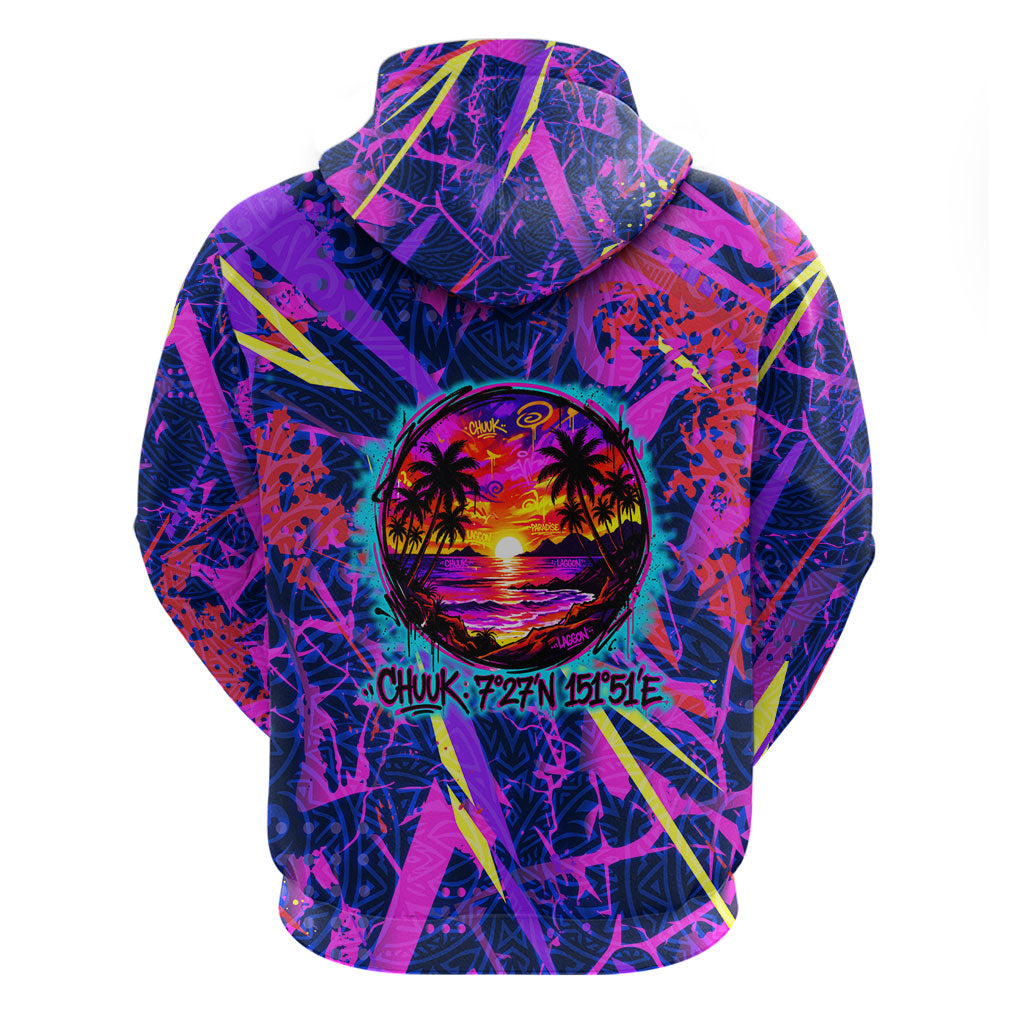 Chuuk Tropical Sunset Coordinates Zip Hoodie Neon Graffiti Polynesian Tribal