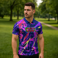 Chuuk Tropical Sunset Coordinates Zipper Polo Shirt Neon Graffiti Polynesian Tribal