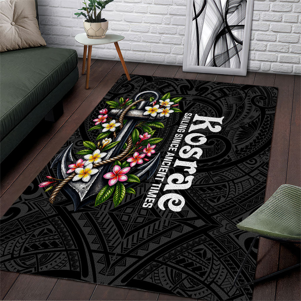 Kosrae Nautical Heritage Area Rug Polynesian Tribal Anchor With Plumeria Tropical Art