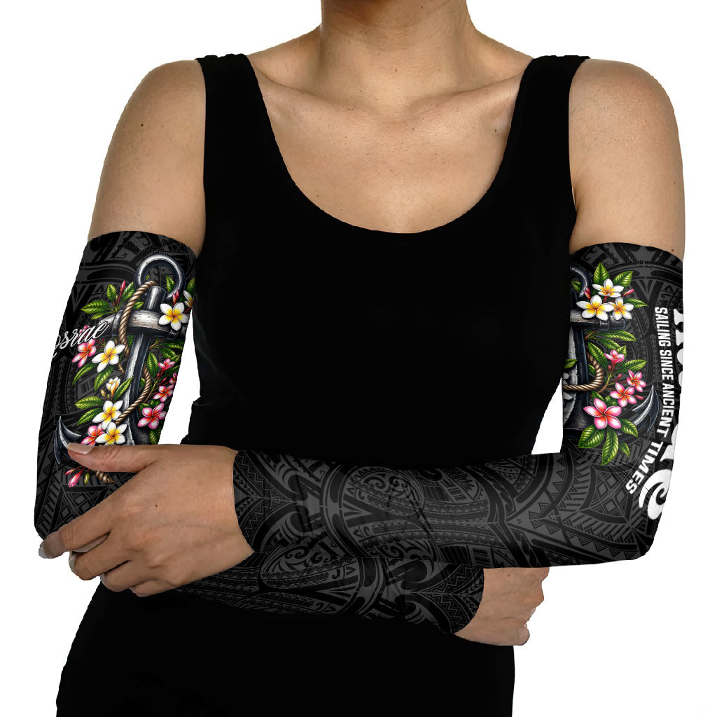 Kosrae Nautical Heritage Arm Sleeves Polynesian Tribal Anchor With Plumeria Tropical Art