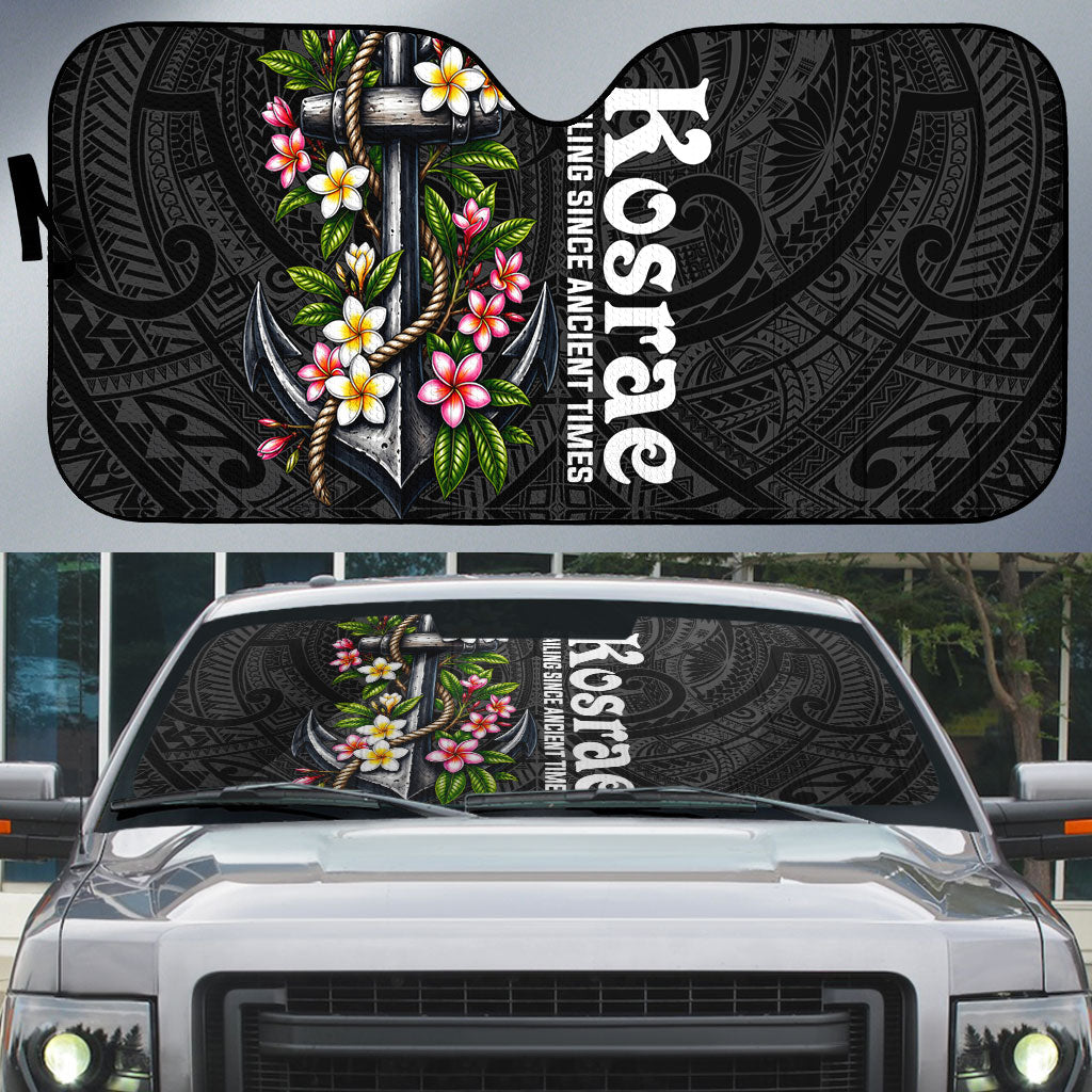 Kosrae Nautical Heritage Auto Sun Shade Polynesian Tribal Anchor With Plumeria Tropical Art