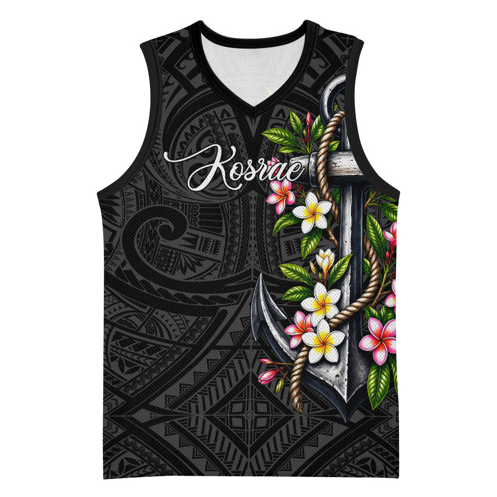 Kosrae Nautical Heritage Basketball Jersey Polynesian Tribal Anchor With Plumeria Tropical Art