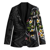 Kosrae Nautical Heritage Blazer Polynesian Tribal Anchor With Plumeria Tropical Art