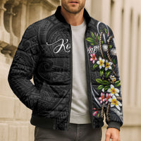 Kosrae Nautical Heritage Bomber Puffer Jacket Polynesian Tribal Anchor With Plumeria Tropical Art