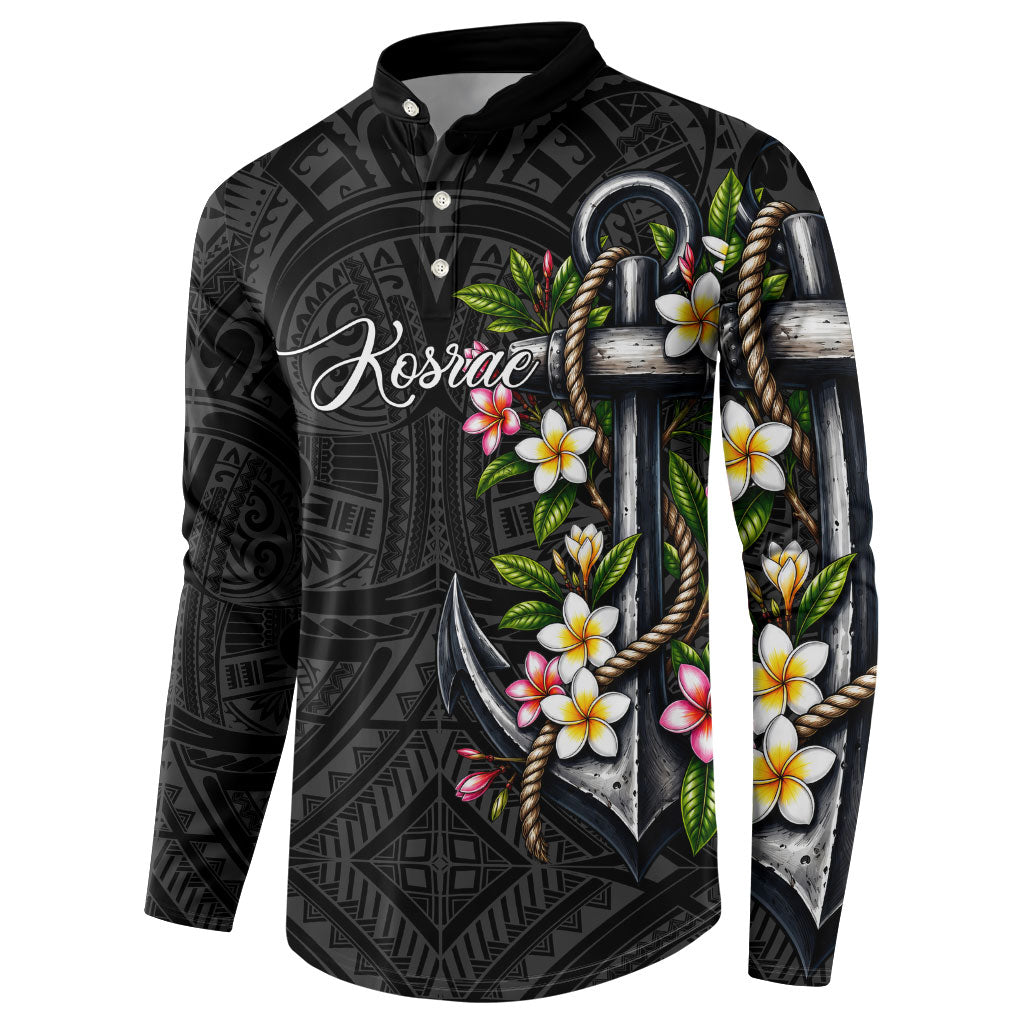Kosrae Nautical Heritage Button Sweatshirt Polynesian Tribal Anchor With Plumeria Tropical Art
