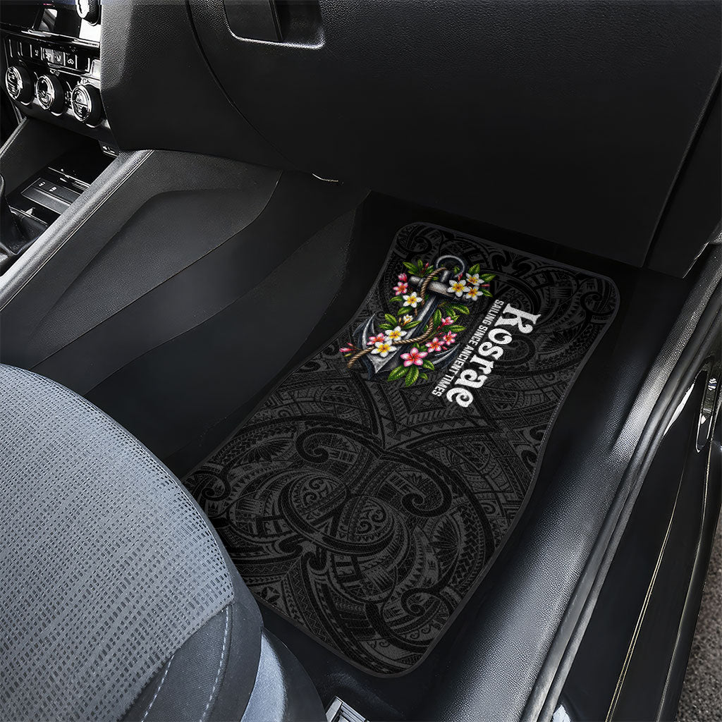 Kosrae Nautical Heritage Car Mats Polynesian Tribal Anchor With Plumeria Tropical Art