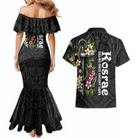 Kosrae Nautical Heritage Couples Matching Mermaid Dress and Hawaiian Shirt Polynesian Tribal Anchor With Plumeria Tropical Art