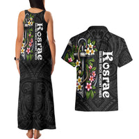 Kosrae Nautical Heritage Couples Matching Tank Maxi Dress and Hawaiian Shirt Polynesian Tribal Anchor With Plumeria Tropical Art