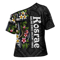 Kosrae Nautical Heritage Cross Shoulder Shirt Polynesian Tribal Anchor With Plumeria Tropical Art