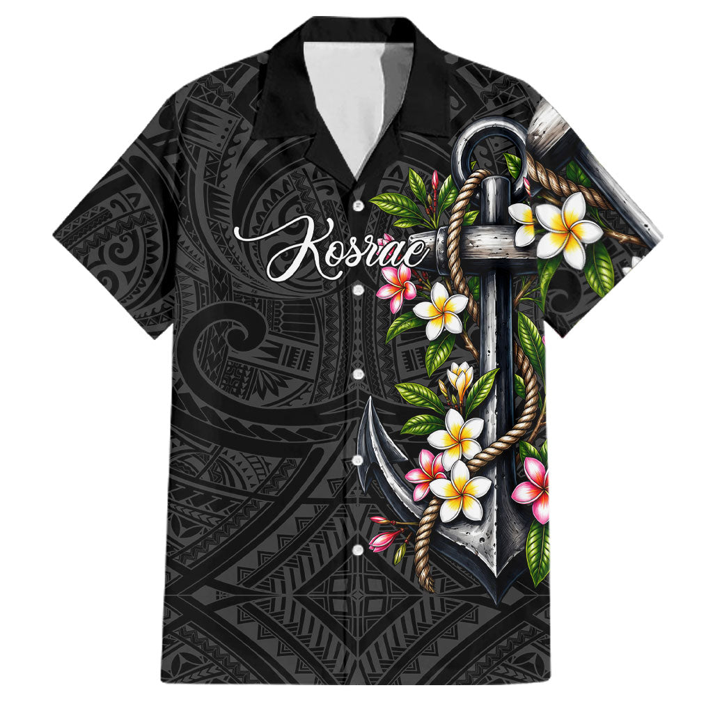 Kosrae Nautical Heritage Family Matching Off The Shoulder Long Sleeve Dress and Hawaiian Shirt Polynesian Tribal Anchor With Plumeria Tropical Art