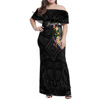 Kosrae Nautical Heritage Family Matching Off Shoulder Maxi Dress and Hawaiian Shirt Polynesian Tribal Anchor With Plumeria Tropical Art