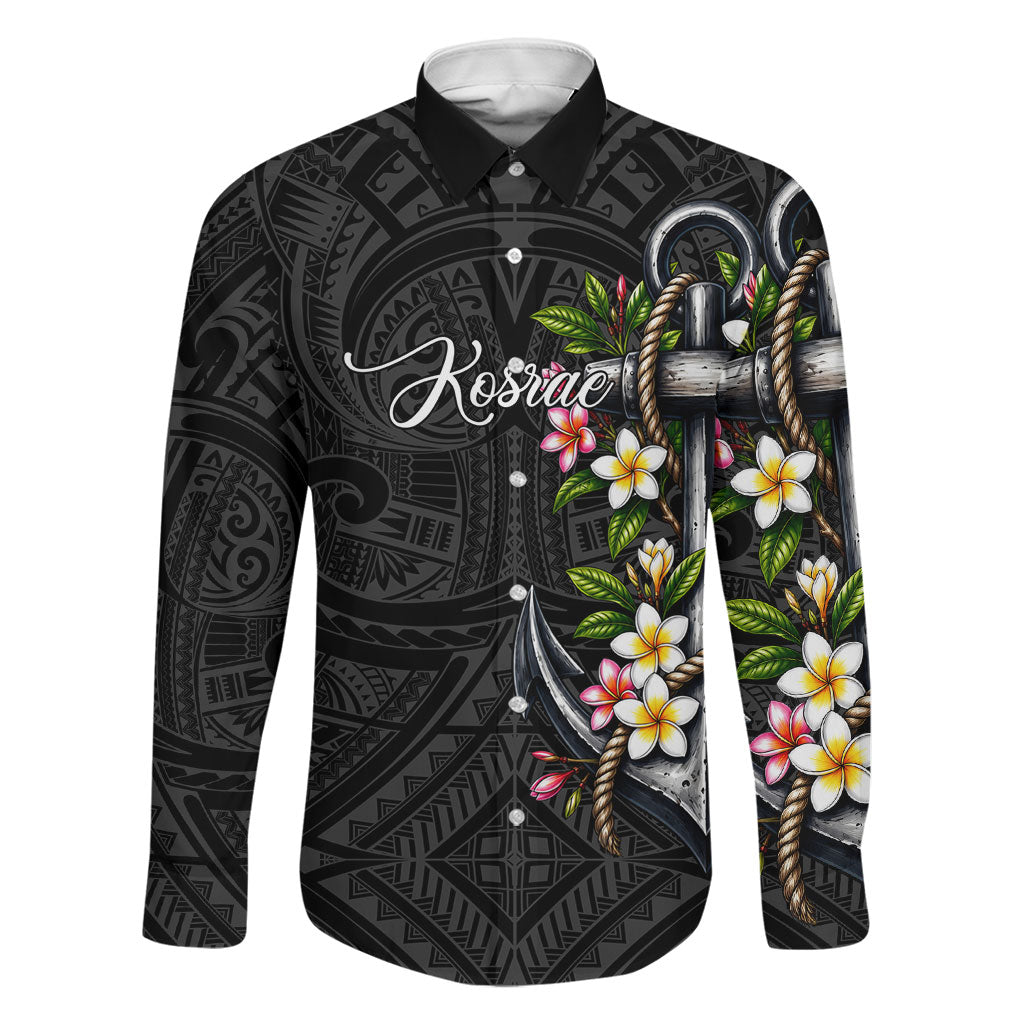 Kosrae Nautical Heritage Family Matching Off Shoulder Short Dress and Hawaiian Shirt Polynesian Tribal Anchor With Plumeria Tropical Art
