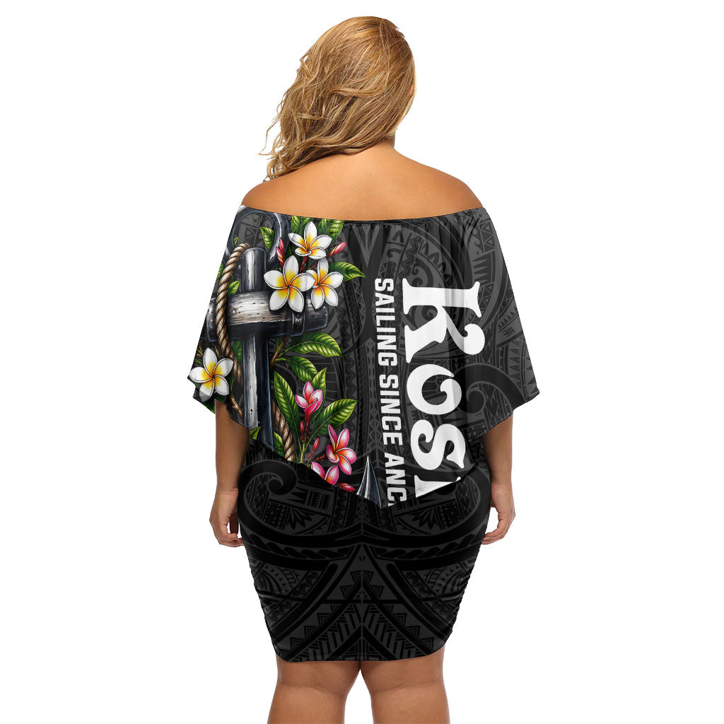 Kosrae Nautical Heritage Family Matching Off Shoulder Short Dress and Hawaiian Shirt Polynesian Tribal Anchor With Plumeria Tropical Art