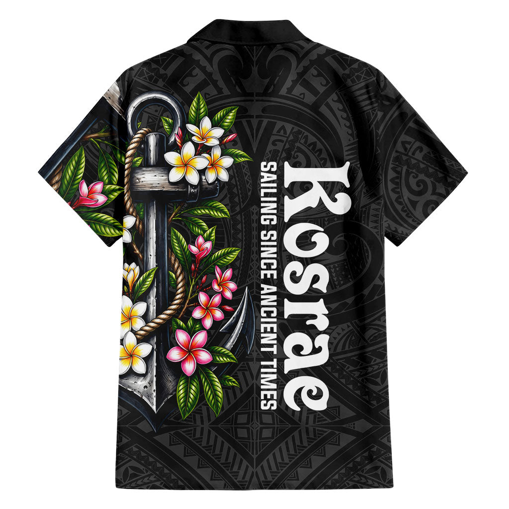 Kosrae Nautical Heritage Family Matching Short Sleeve Bodycon Dress and Hawaiian Shirt Polynesian Tribal Anchor With Plumeria Tropical Art