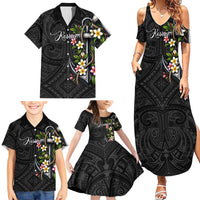 Kosrae Nautical Heritage Family Matching Summer Maxi Dress and Hawaiian Shirt Polynesian Tribal Anchor With Plumeria Tropical Art