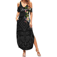 Kosrae Nautical Heritage Family Matching Summer Maxi Dress and Hawaiian Shirt Polynesian Tribal Anchor With Plumeria Tropical Art