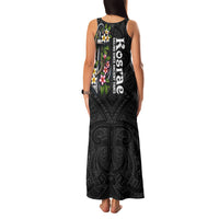 Kosrae Nautical Heritage Family Matching Tank Maxi Dress and Hawaiian Shirt Polynesian Tribal Anchor With Plumeria Tropical Art
