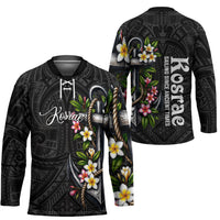 Kosrae Nautical Heritage Hockey Jersey Polynesian Tribal Anchor With Plumeria Tropical Art