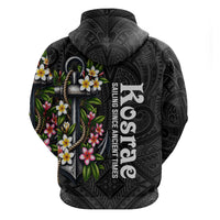 Kosrae Nautical Heritage Hoodie Polynesian Tribal Anchor With Plumeria Tropical Art
