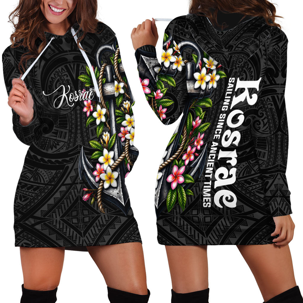 Kosrae Nautical Heritage Hoodie Dress Polynesian Tribal Anchor With Plumeria Tropical Art