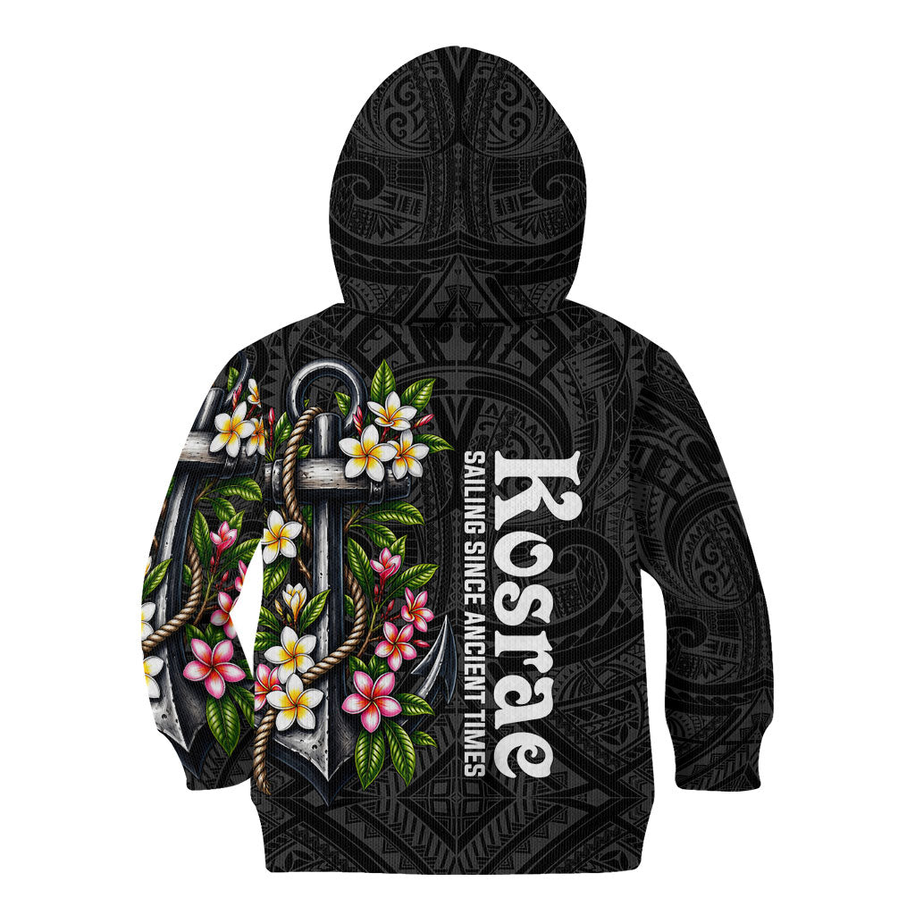 Kosrae Nautical Heritage Kid Hoodie Polynesian Tribal Anchor With Plumeria Tropical Art