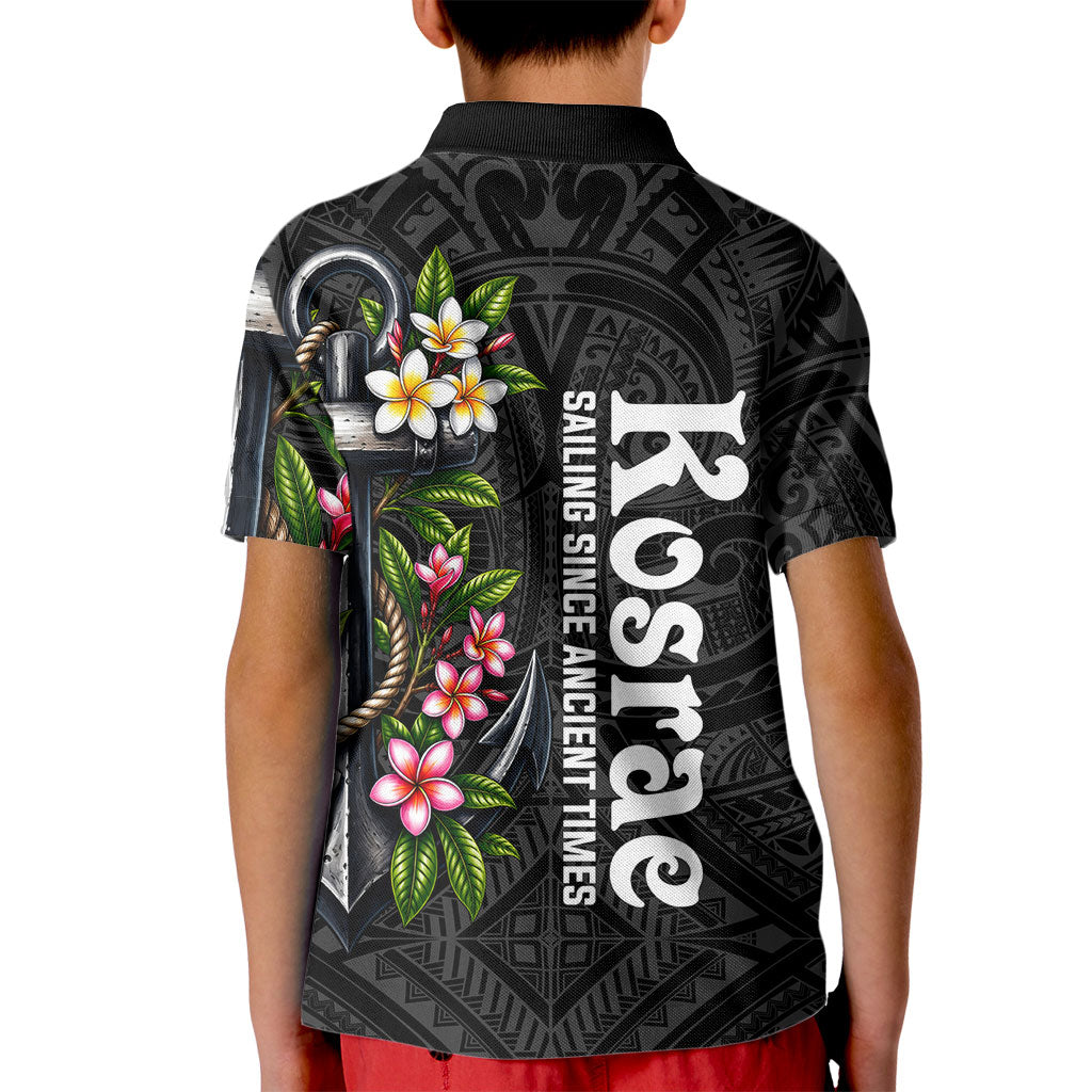 Kosrae Nautical Heritage Kid Polo Shirt Polynesian Tribal Anchor With Plumeria Tropical Art