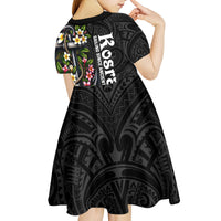 Kosrae Nautical Heritage Kid Short Sleeve Dress Polynesian Tribal Anchor With Plumeria Tropical Art