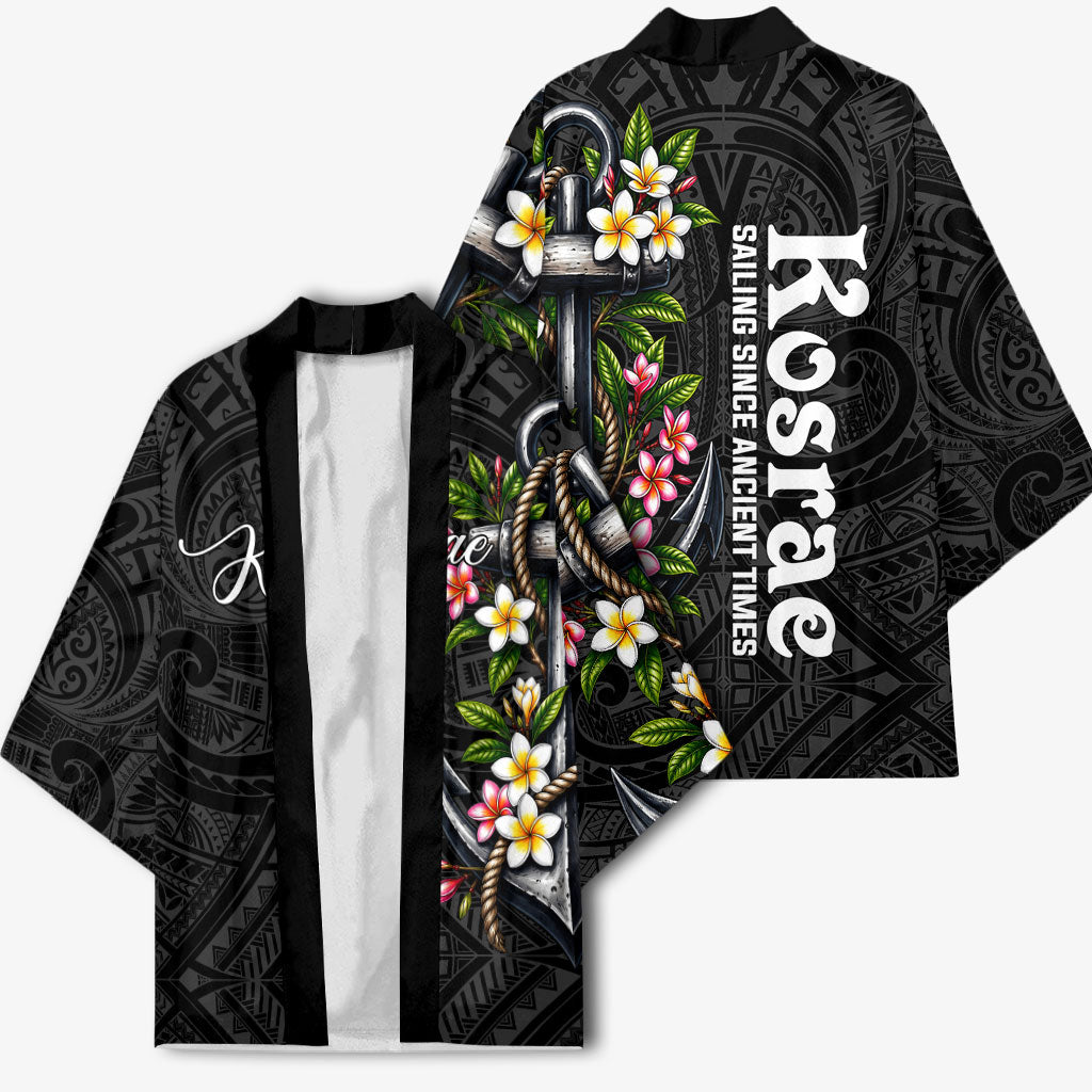 Kosrae Nautical Heritage Kimono Polynesian Tribal Anchor With Plumeria Tropical Art