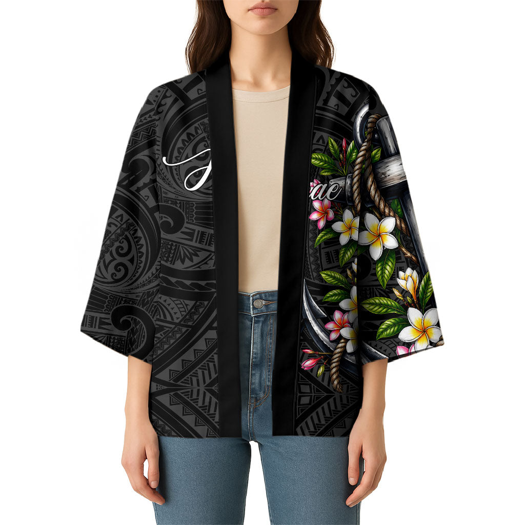 Kosrae Nautical Heritage Kimono Polynesian Tribal Anchor With Plumeria Tropical Art