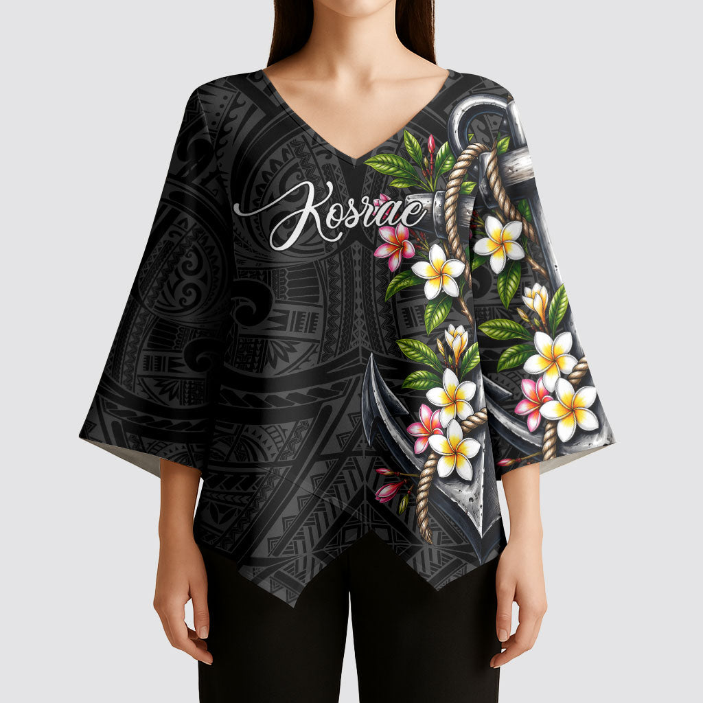 Kosrae Nautical Heritage Kimono Sleeve Blouse Polynesian Tribal Anchor With Plumeria Tropical Art