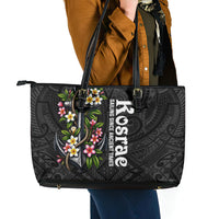 Kosrae Nautical Heritage Leather Tote Bag Polynesian Tribal Anchor With Plumeria Tropical Art