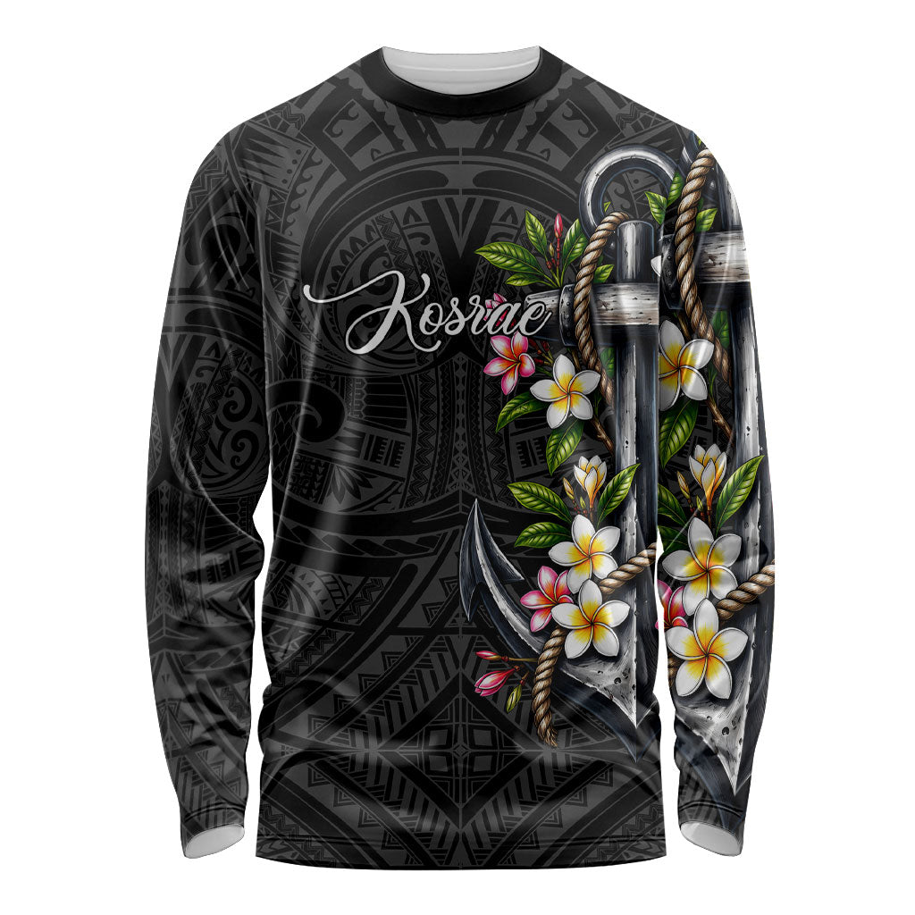 Kosrae Nautical Heritage Long Sleeve Shirt Polynesian Tribal Anchor With Plumeria Tropical Art
