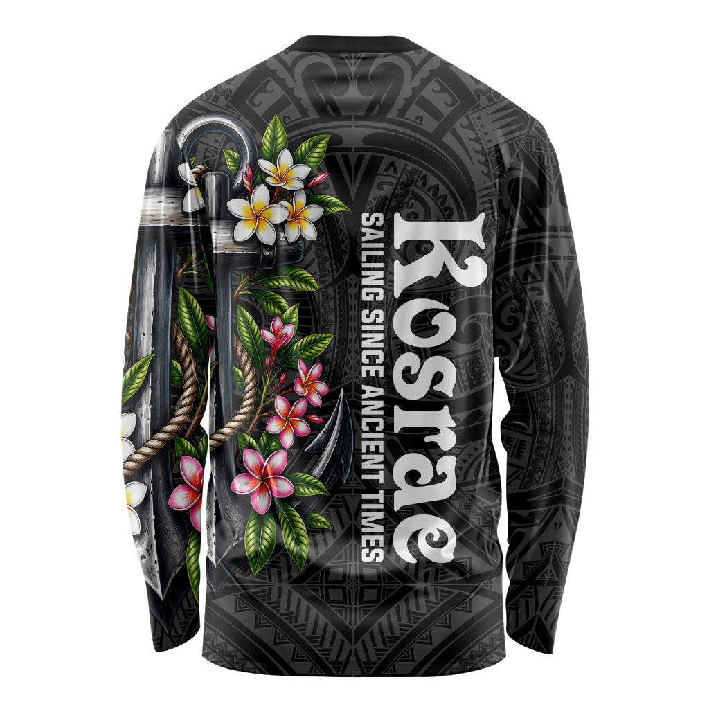 Kosrae Nautical Heritage Long Sleeve Shirt Polynesian Tribal Anchor With Plumeria Tropical Art