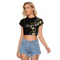 Kosrae Nautical Heritage Raglan Cropped T Shirt Polynesian Tribal Anchor With Plumeria Tropical Art