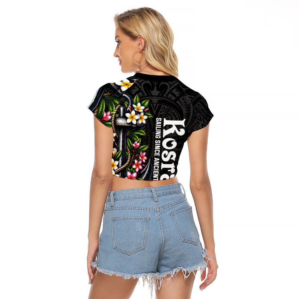 Kosrae Nautical Heritage Raglan Cropped T Shirt Polynesian Tribal Anchor With Plumeria Tropical Art