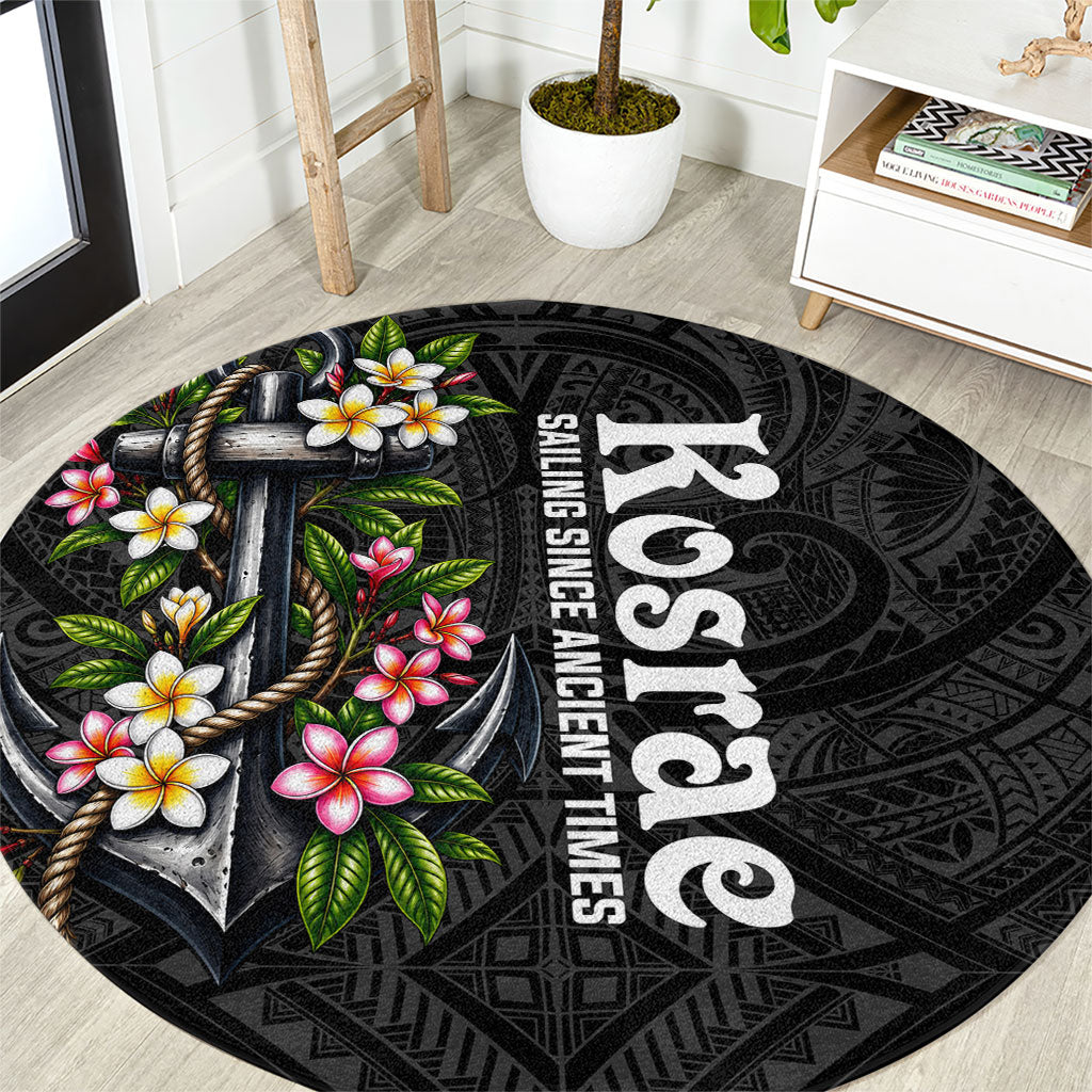 Kosrae Nautical Heritage Round Carpet Polynesian Tribal Anchor With Plumeria Tropical Art
