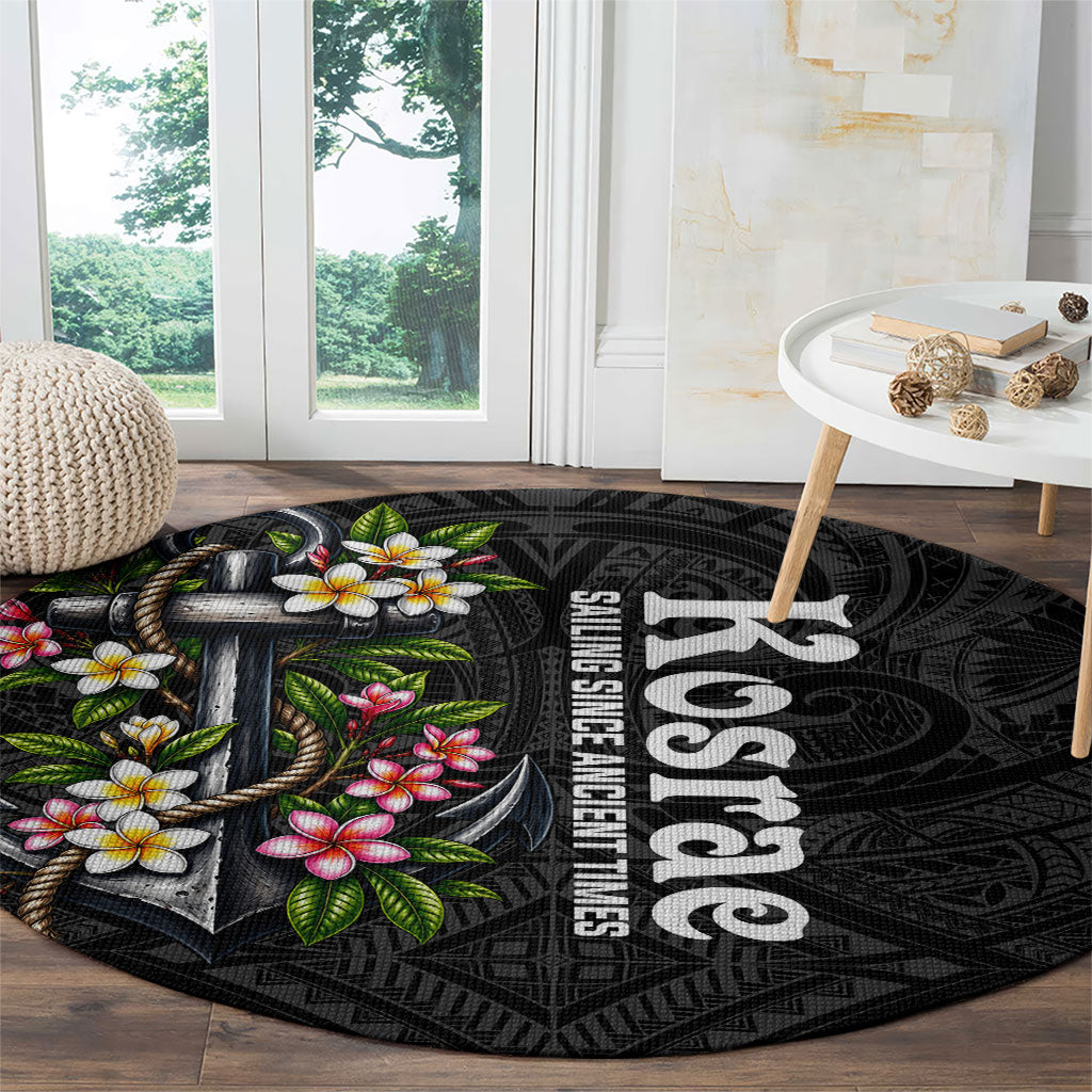 Kosrae Nautical Heritage Round Carpet Polynesian Tribal Anchor With Plumeria Tropical Art