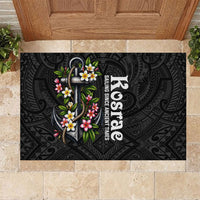 Kosrae Nautical Heritage Rubber Doormat Polynesian Tribal Anchor With Plumeria Tropical Art